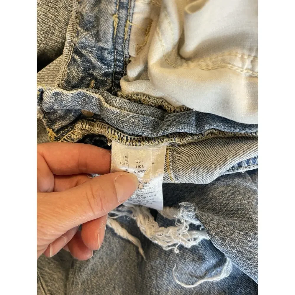 Free People Light Blue Distressed Denim Overalls